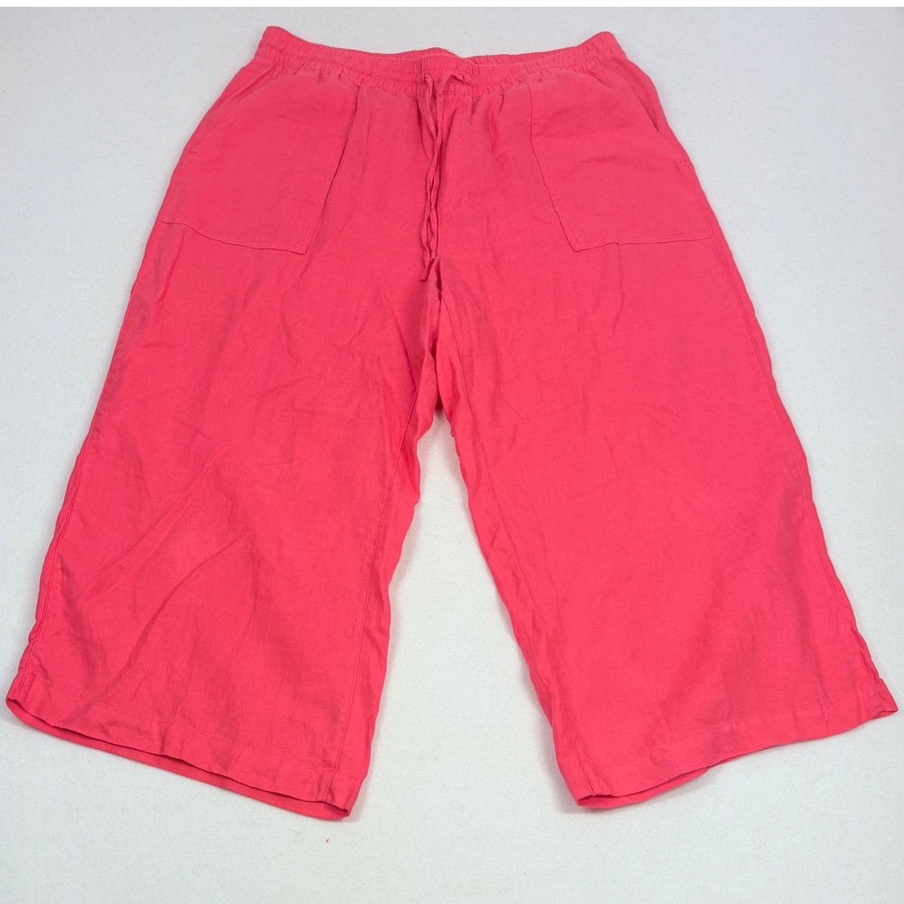 Lands End Women Linen Pants Red Pink Wide Leg‎ Crop Light Beach Sz L 14-16 38x23
